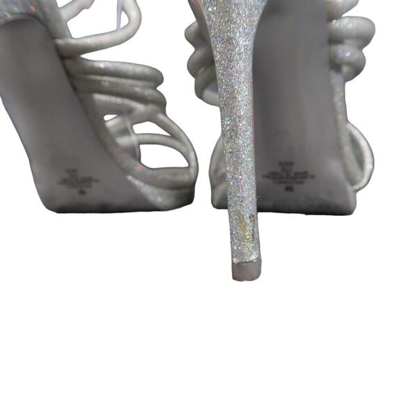 Nine West Shoes Womens 8 Heeled Sandal Ankle Strap Pumps Platform Silver Glitter - Picture 7 of 15